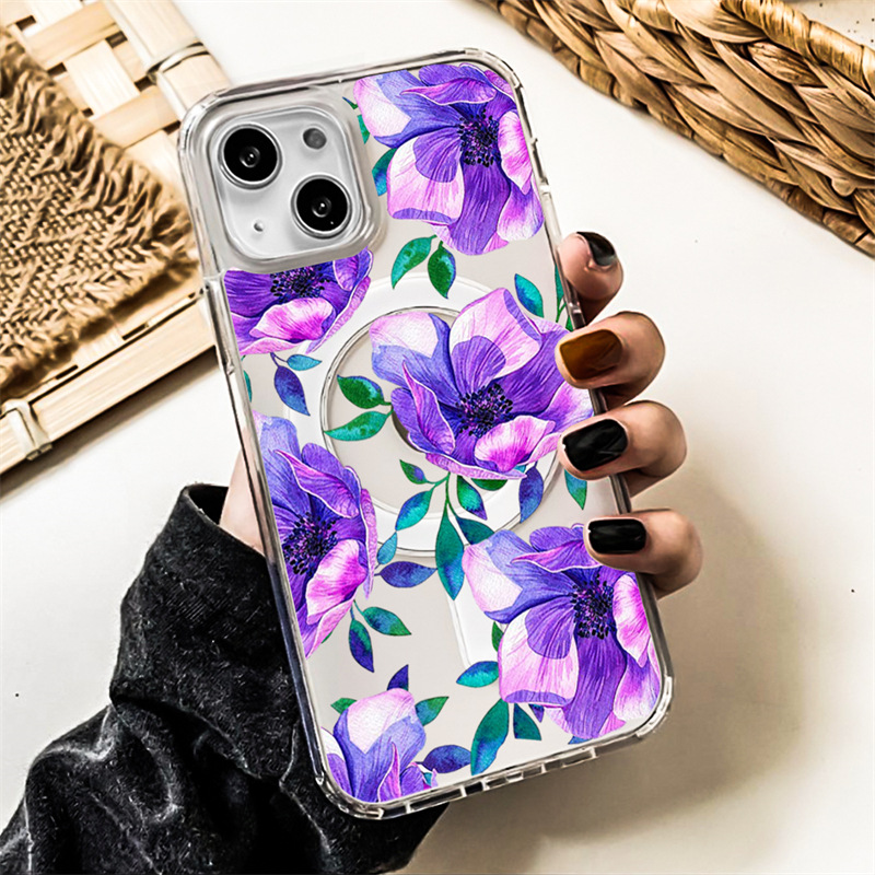80g Weight iPhone Applicable Brands Phone Cases Classification PC, tpu Material Flower Pattern Sweet Style PC Tpu Flower Sweet Phone Cases Phone Accessories 5