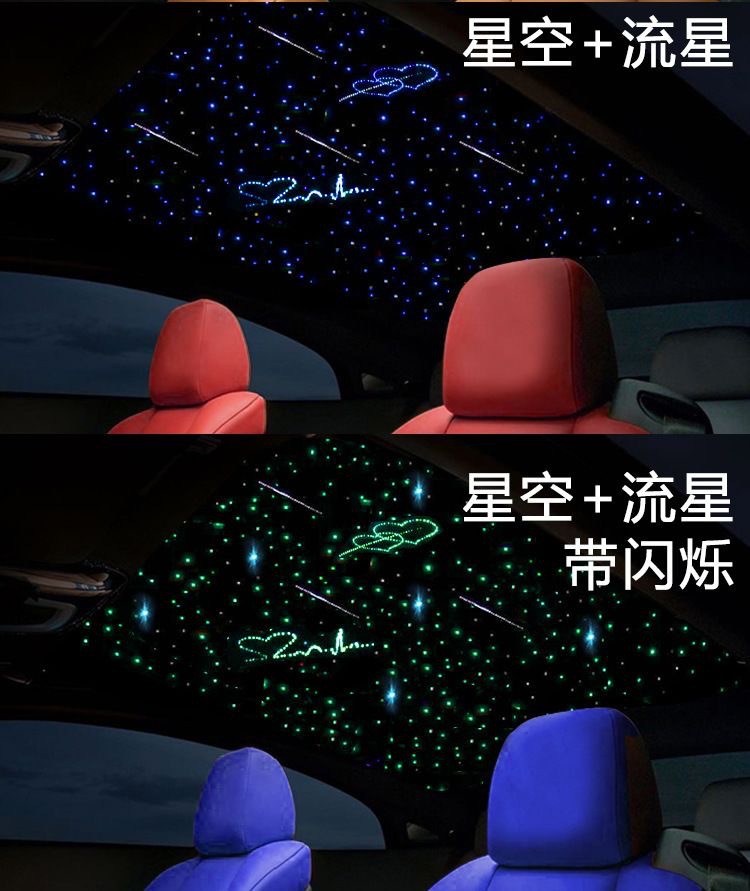 Flashing RGBW starry sky car sound-controlled fiber optic lights, remote control, mobile app control, car music starry sky modification