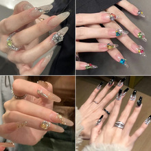 清冷冰透灰色穿戴甲成品长款尖头杏仁甲指甲贴片美甲贴片