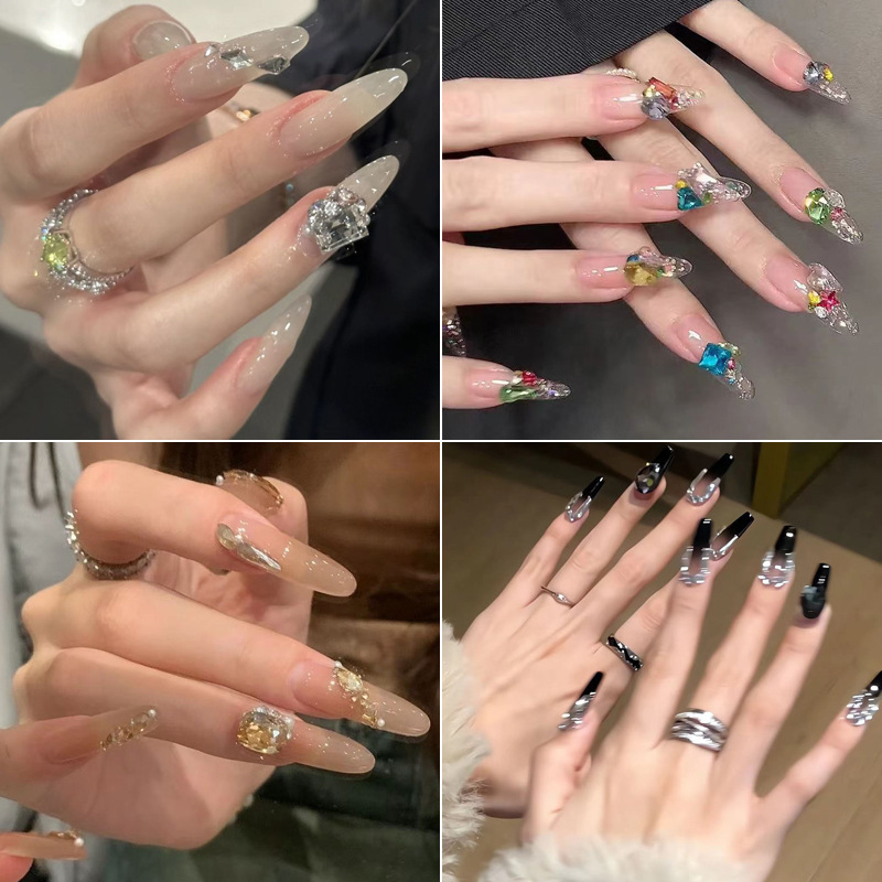 Cold ice through gray wearing nail finished long pointed almond nail patch nail patch