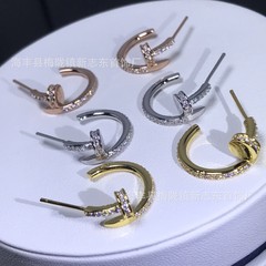 セイコー釘ピアス釘光沢面にドリル耳飾り厚メッキ18kバラ金頭尾にドリルピアスイヤリング女
