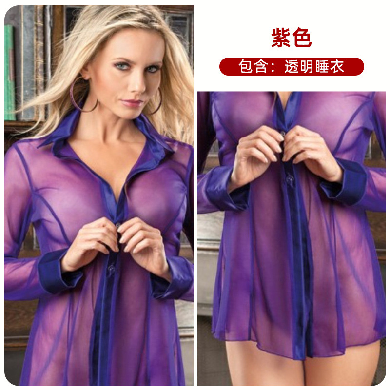 Lencería sexy traje europeo y americano Comercio exterior sexy Mujer Transparente alargado pijamas sexy de alta gama al por mayor y al por menor