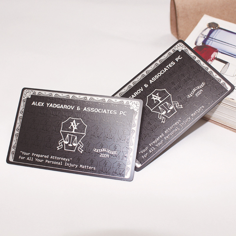 精美不锈钢哑黑名片激光雕刻丝印UV底纹可丝印流水号自定义外形