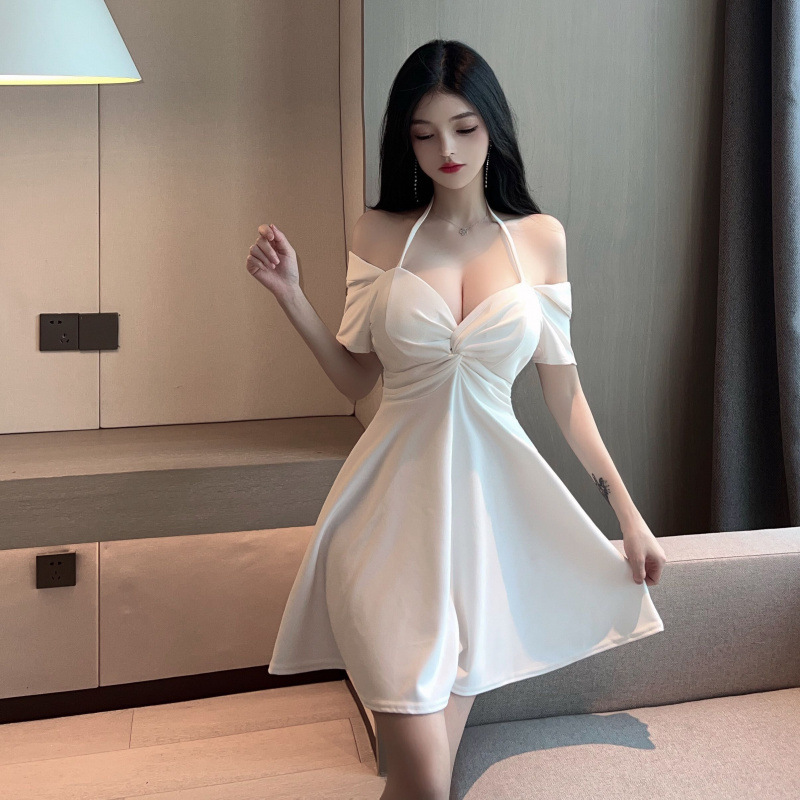 Short Skirt That Covers the Belly, Looks Slimming, Sexy Low-Cut Sauna Dress, Elegant Work Uniform for Bath and Massage Technicians M478