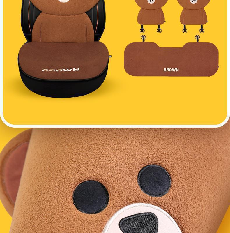 Cartoon Cute Brown Bear Internet Celebrity Car Seat Cushion, Universal for All Seasons, Half-Cover Seat Cover, Goddess Car Seat Cushion, Car Seat Cover