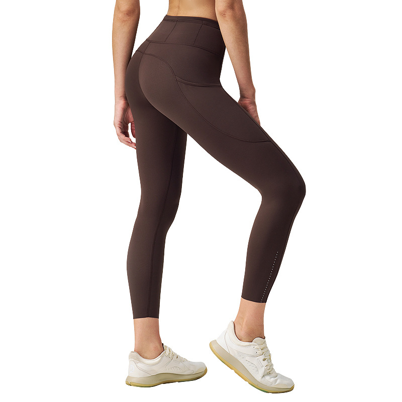 Pantalones de yoga lulu de cintura alta desnudos pantalones de fitness con levantamiento de cadera de melocotón para mujer, bolsillos, leggings deportivos para correr 24"