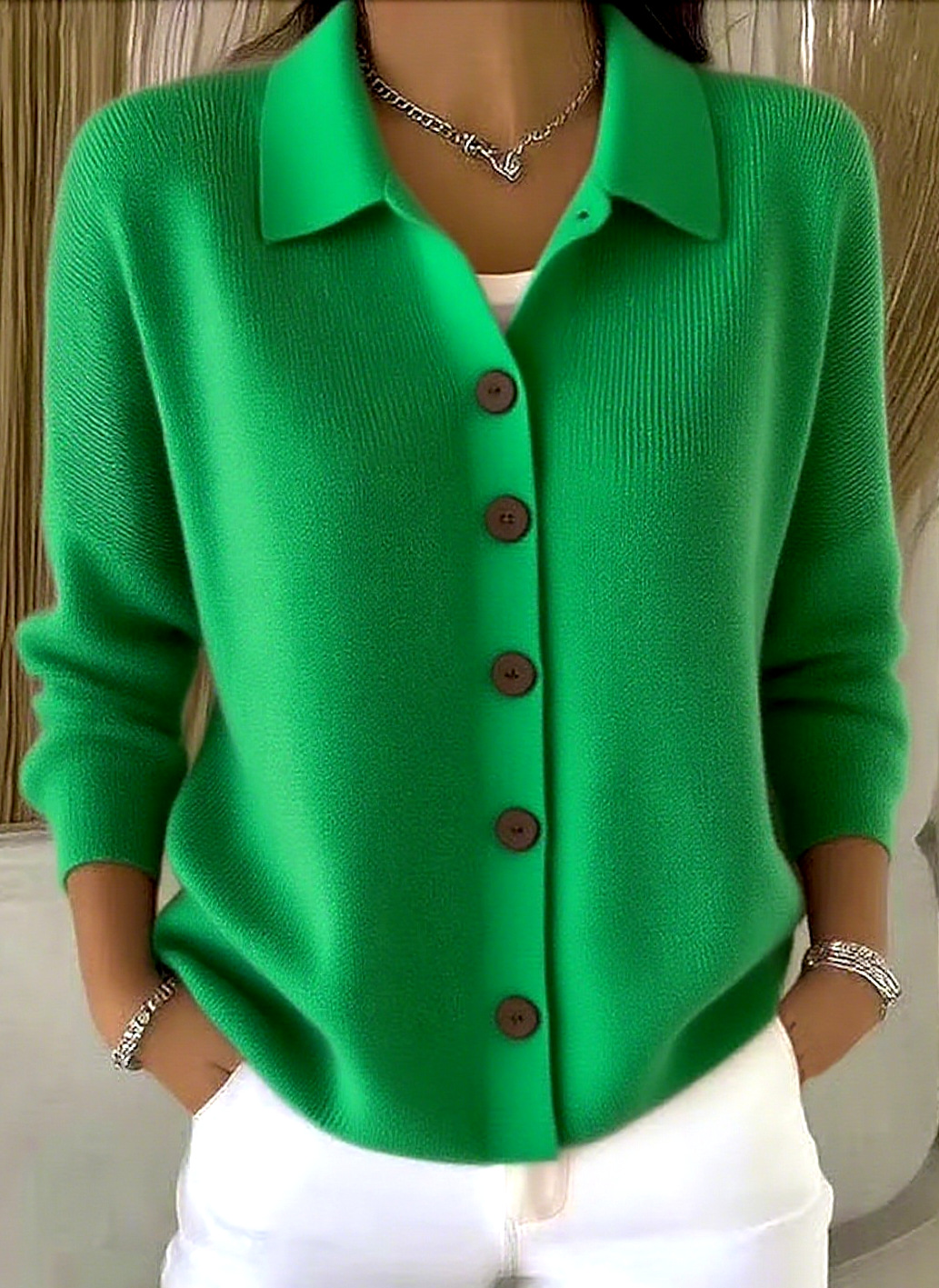 Knitted Button Cardigan For Women With Turn Down Collar Winter_voghion.com