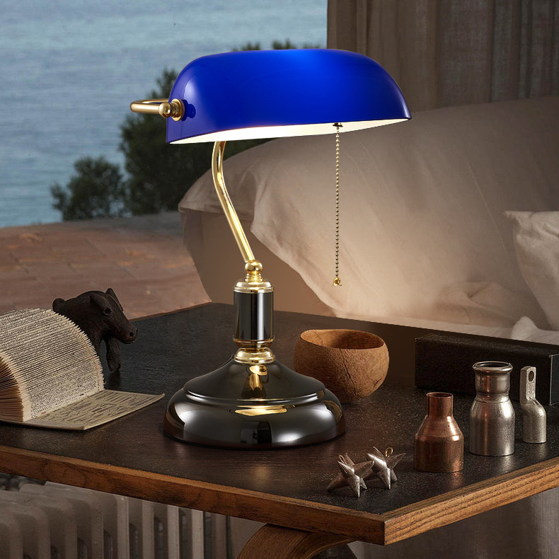 Nostálgico americano antiguo retro clásico Banco lámpara de mesa Chiang Kai-shek sala de estudio lámpara antigua cubierta verde vieja Shanghai lámpara de mesa