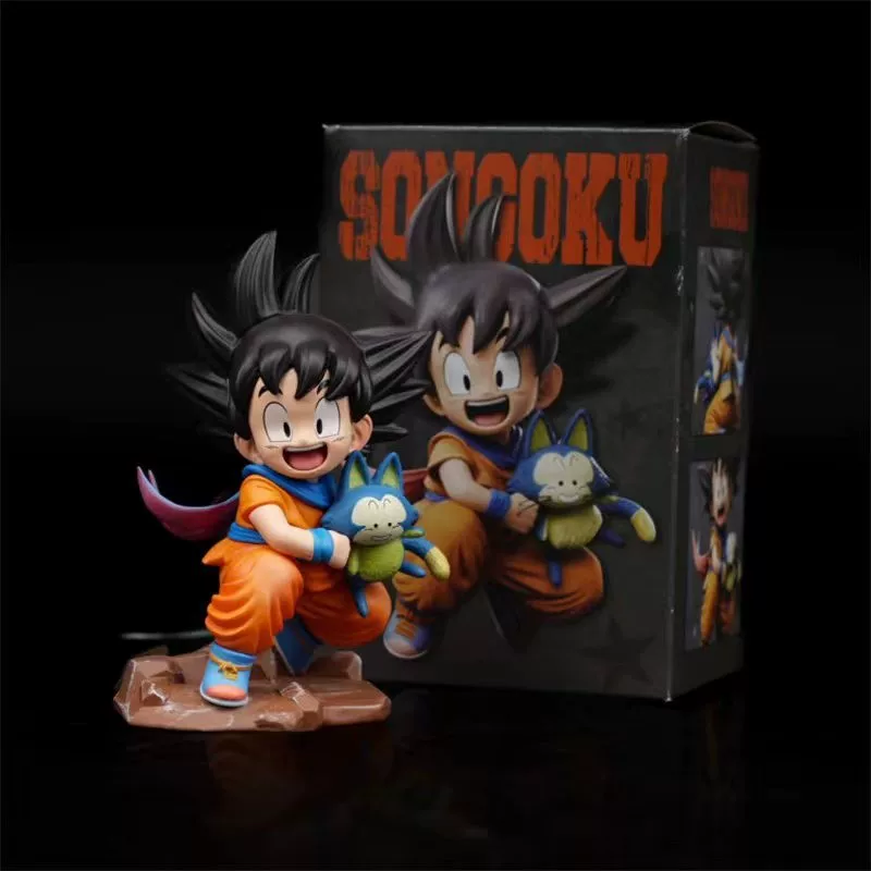 Фигурка Dragon Ball GK — сцена детства: маленький Гоку обнимает Пуля, деревянная чайная спутница, настольная модель-украшение, анимационный подарок