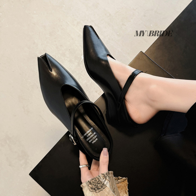 Dép sandal nữ da bò thật mũi cá quai ngang khóa cài đế bệt thời trang Âu Mỹ — màu đen, màu trắng, màu mơ chi tiết 81