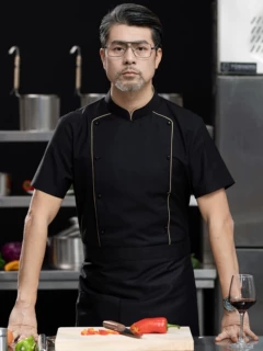 酒店高端厨师工作服短袖凉爽透气饭店西餐烹饪食堂双排扣夏季
