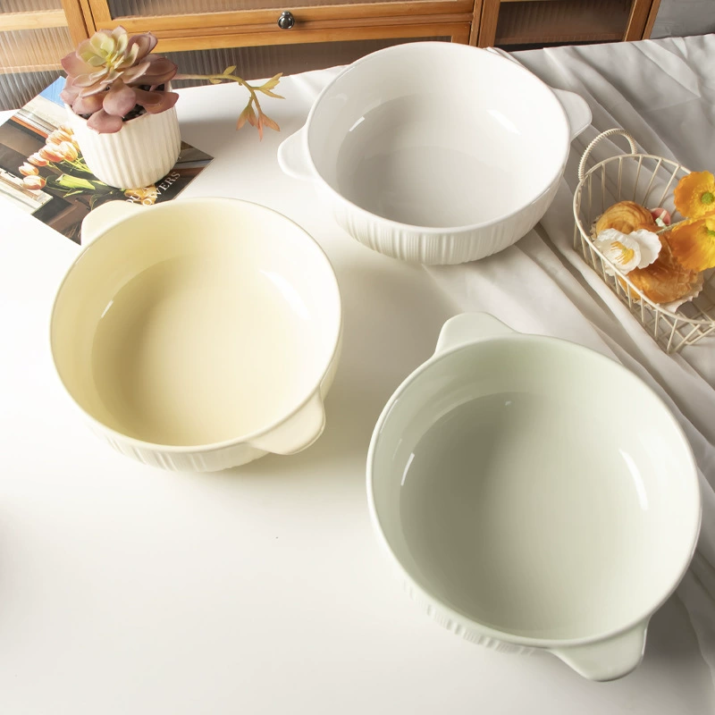 Both ear creative extra large sauerkraut fish bowl 2024 new home ceramic large capacity vertical lines simple soup soup pot