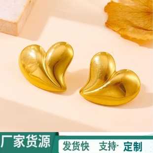 European and American Cross-Border Exaggerated Texture Heart Earrings for Women, Personalized Design Heart-Shaped Earrings, Simple Metal Style Peach Heart Earrings