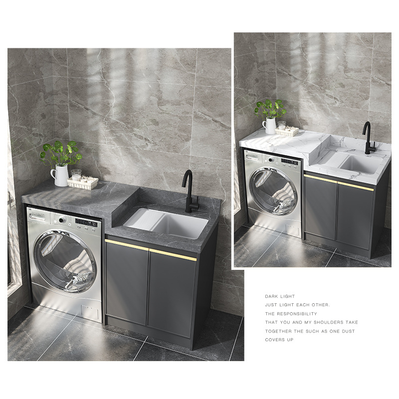 Placa de roca alta y baja cuenca espacio aluminio lavado armario balcón lavadora socio lavabo integrado gabinete fregadero de lavandería