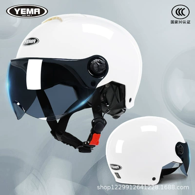 3C Certified Half Helmet Summer | Motosiklet kaskı (dəbilqə) - ceramic-white-ink-blue-short-mirror