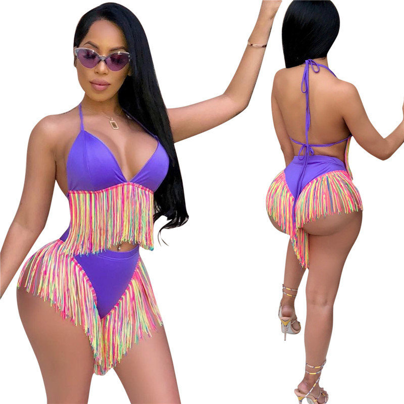 YL9043 Europe And America Hot Selling Sexy Women's Clothing 2021 Amazon Hot Style Colorful Tassel Bikini Two-piece Swimsuit