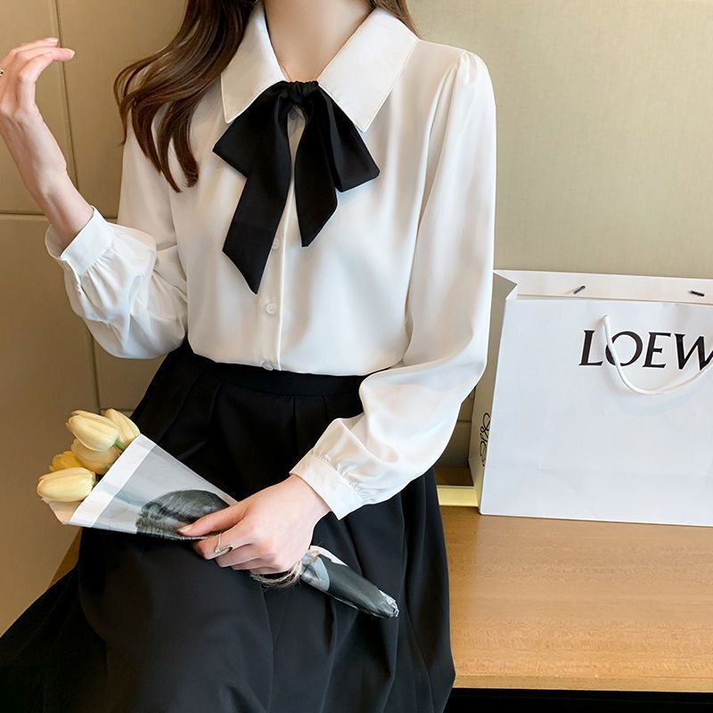 胖MM大码蝴蝶结白色雪纺衫衬衫女2025秋冬款百搭OL通勤设计感衬衣|undefined