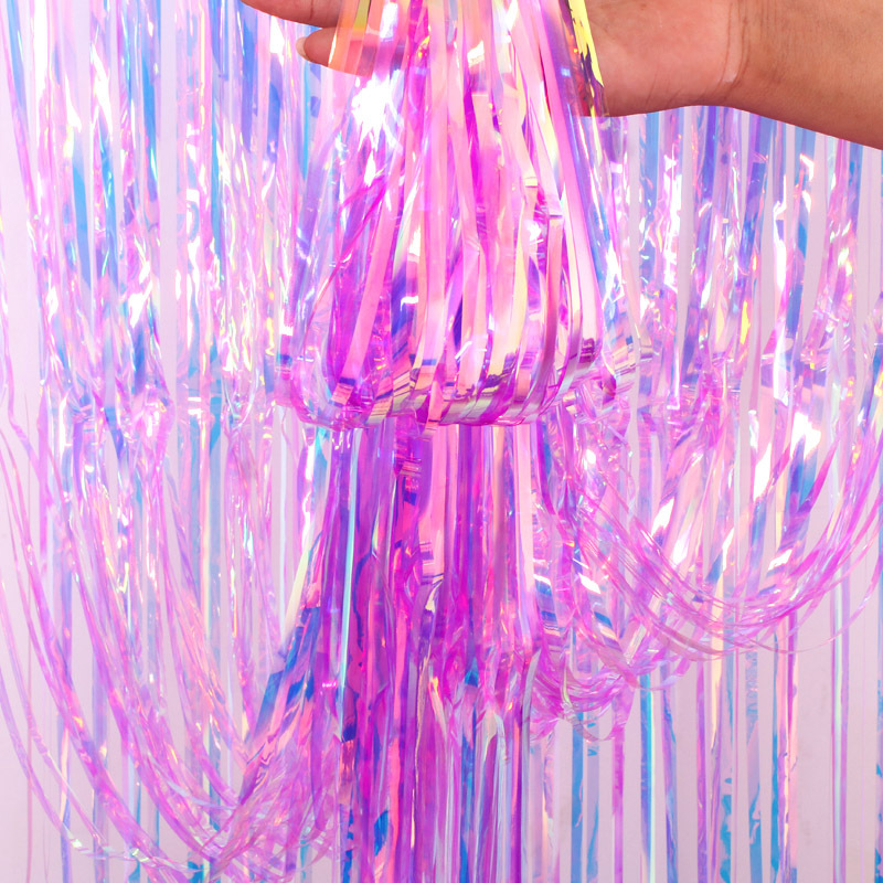 Rain Silk Curtain Stage Decoration Rainbow Wedding Birthday Decoration Ribbons Ribbon Laser Rain Silk Tassels Balloons Garlands