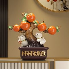 柿柿如意招き猫飾りリビングルームオフィスデスクトップ玄関装飾誕生日プレゼント新築祝いギフト