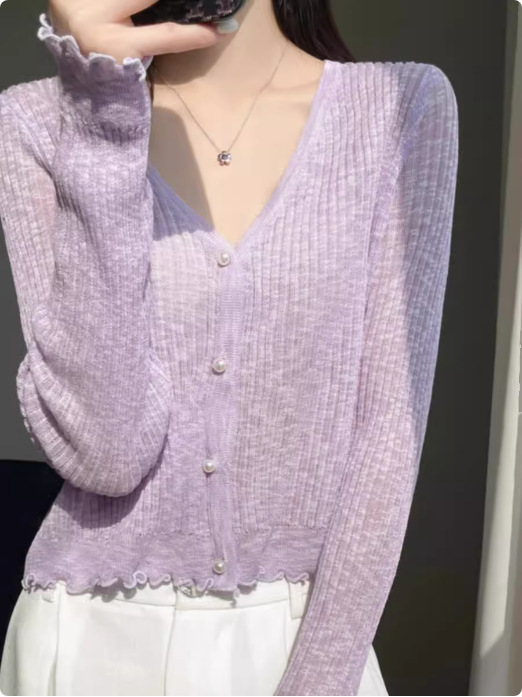 アイスニットのカーディガン女性の薄いコートのショールの短いタイプの外でスカートの日焼け止めのシャツの夏の上着のブラウスを合わせます。