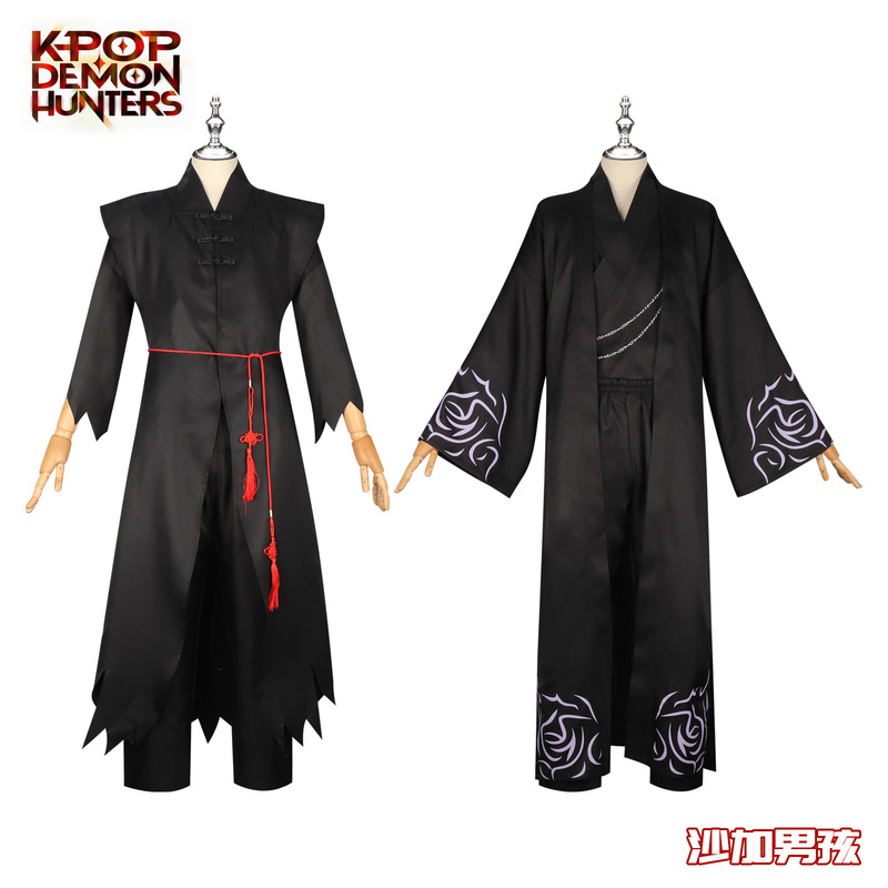 猎魔男团K-POP沙加男孩秦宇cos男团贝比黑色打歌服cosplay套装|undefined