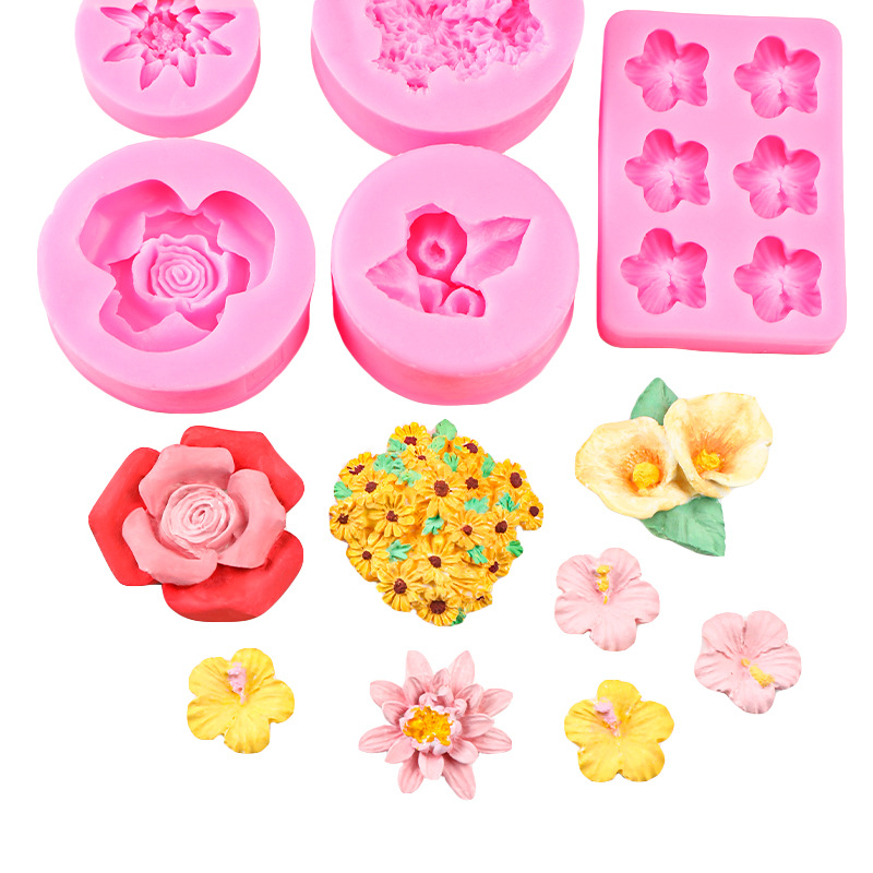 Lotus Lotus Little Chrysanthemum Flower Cluster Jabón Molde de silicona Calla Diy Decoración de pastel de fondant Molde de chocolate