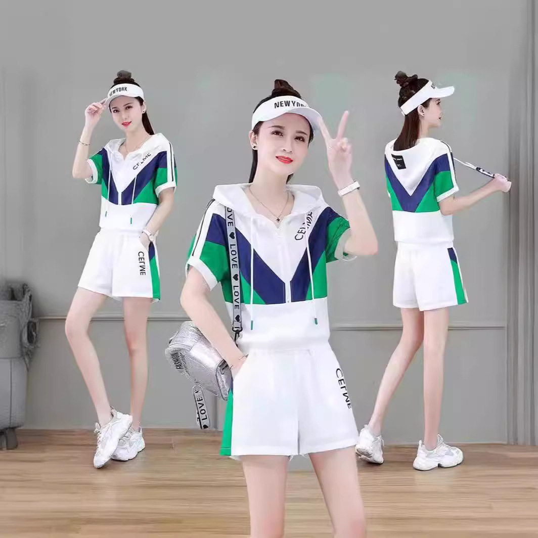 plus size Fashion Casual Sportswear suit Women's 2024 Summer New Small Women's Fashionable Color-matching Age-reducing Two-piece Set