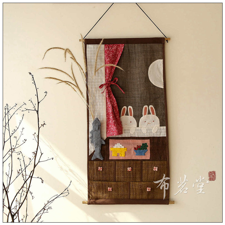 布茗堂 窗外小兔 手工布艺壁挂布艺花插卡通壁挂