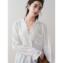 2024简约风高级感白色假两件蕾丝拼接西装长袖宽松衬衫上衣女秋季