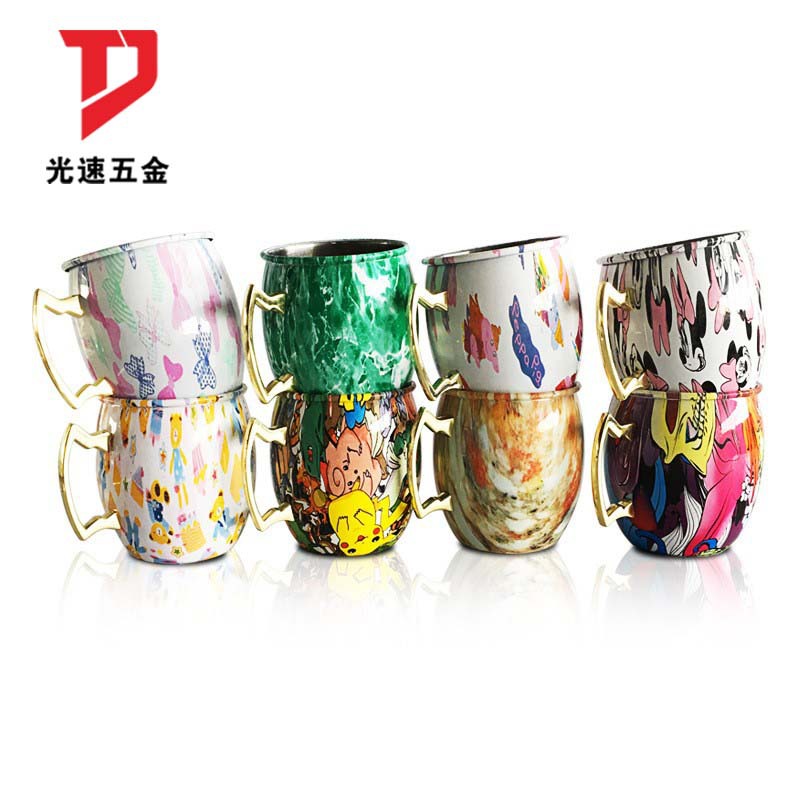 Taza de acero inoxidable para niños creativos en forma de tambor taza de mula de Moscú taza de cerveza taza de café impresa de dibujos animados