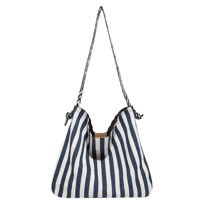 Bolsa de lona de hombro a rayas coreanas para mujeres 2025 nueva bolsa de mano de arte retro gran capacidad bolsa de viaje de moda