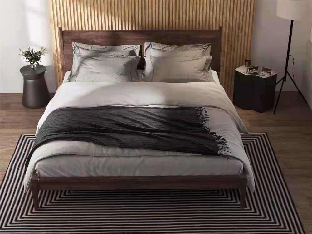 North American imported black walnut solid wood full bed 1.8-meter double bed, simple modern Nordic-style master bedroom bed