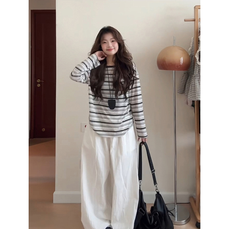 薄款天丝条纹长袖松弛感防晒罩衫女2025春秋宽松慵懒薄款t恤上衣|undefined