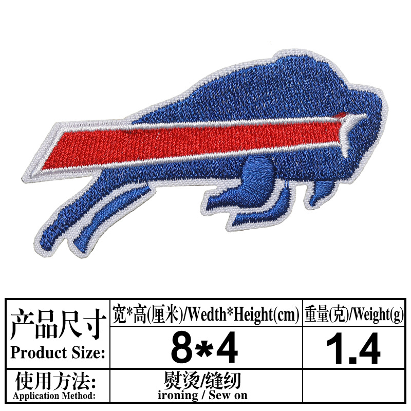 Planchado adhesivo NFL Liga Americana 32 Equipo LOGO Emblema del equipo Insignia de bordado de computadora Etiqueta engomada de tela bordada Parche de parche