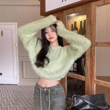 秋冬新款软糯马海毛毛衣女短款设计感纯欲辣妹仿水貂绒针织衫上衣