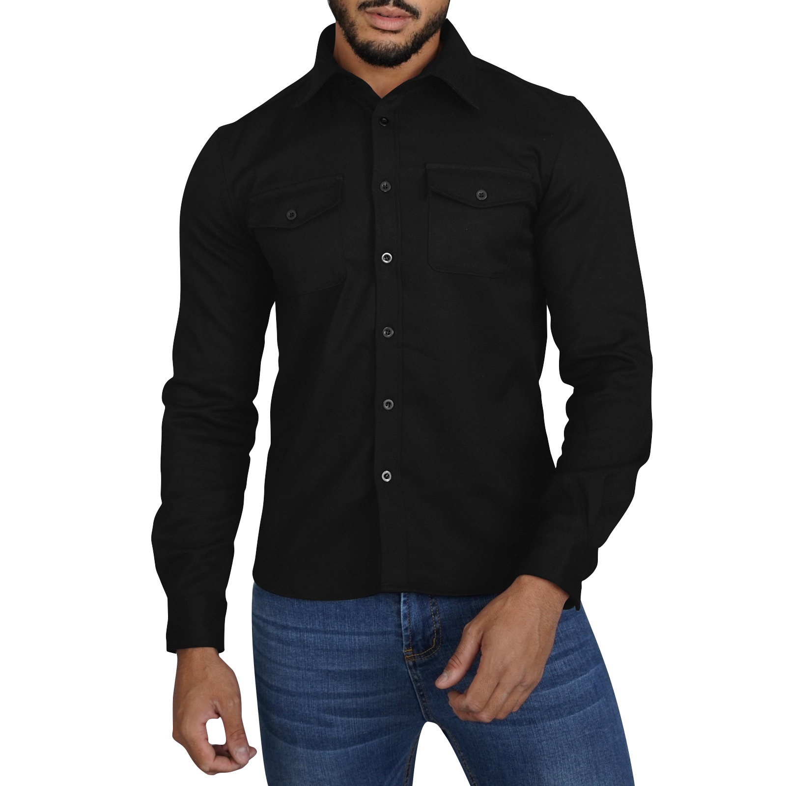 Neue männer der langarm einfarbig dicke wolle tasche casual hemd_voghion.com