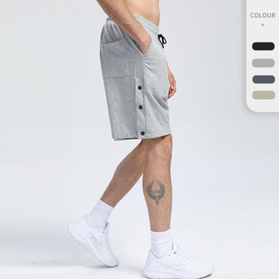 Solid Color Button Cotton Sports Shorts Men's Summer Cross-border Hot-selling Light Board Fitness Pants Sweat-wicking Running Training Pants