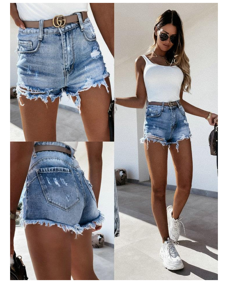 Ripped Straight Mid-Waist Frayed Raw Hem Denim Shorts NSJRM72191