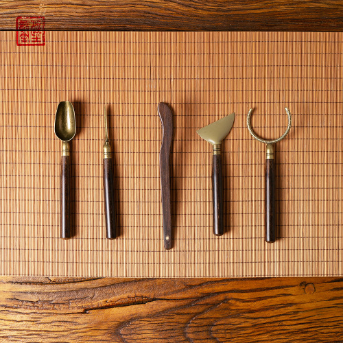 Tea Ceremony Six Gentlemen Five-Piece Set Ebony Tea Needle Combination Tea Accessories Set Tea Spoon Tea Tongs [Live Broadcast Exclusive] 