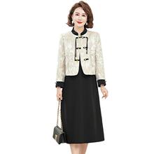 中老年女春秋小香风两件套国风新款妈妈春装连衣裙2024新中式套裙