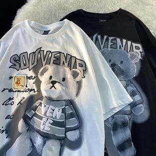 New National Trend Graffiti Cartoon Bear Short-Sleeved T-Shirt for Men and Women Ins Trendyy Street Half-Sleeved Couple Student T-Shirt