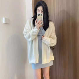 针织开衫外套女春秋新款慵懒风中长款宽松显瘦长袖外搭上衣