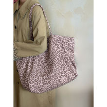 韩系慵懒感豹纹帆布包女2025新款大容量单肩托特包小众百搭通勤包