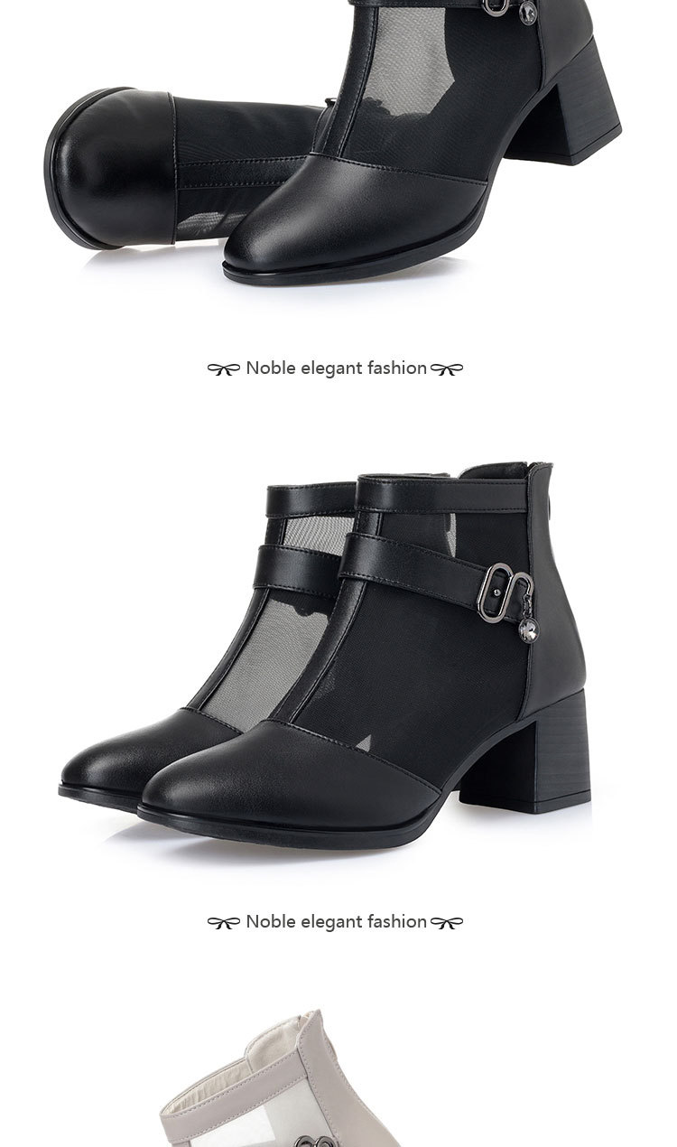 Boot lưới nữ cổ thấp gót vuông da thật hở mũi — màu đen chi tiết 13
