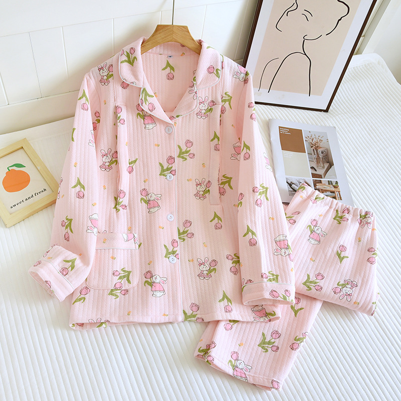 月子服春秋純綿産後妊婦授乳パジャマ女性産婦秋冬空気綿家庭服ゆったり金