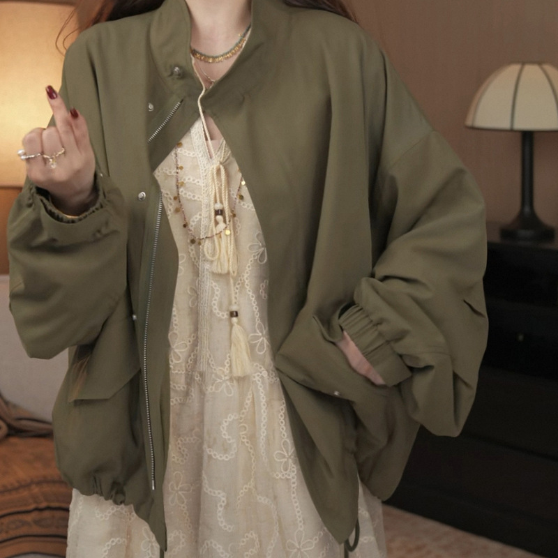 Officially Matched! French Fine Glitter Fairy Dress/Tencel Cotton Washed Retro Military Green Jacket Windbreaker