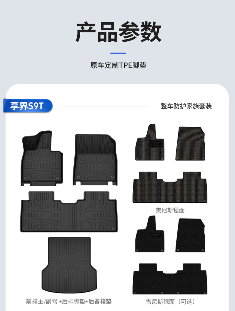 Suitable for the Xiangjie S9T Special Vehicle, All-Weather Tpe Car Floor Mats, Trunk Mats, and Car Accessories