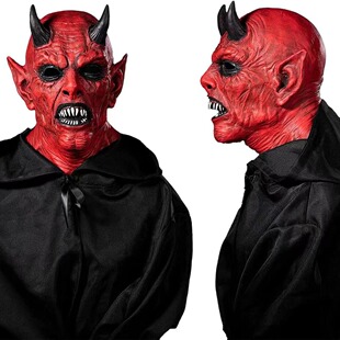 Red Devil Latex Satan Mask Fallen Angel Lucifer Vampire Headgear Horror Devil House  Party