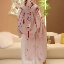 2025新款女童韩版秋装时尚宝宝洋气上衣连帽卡通休闲春秋套装