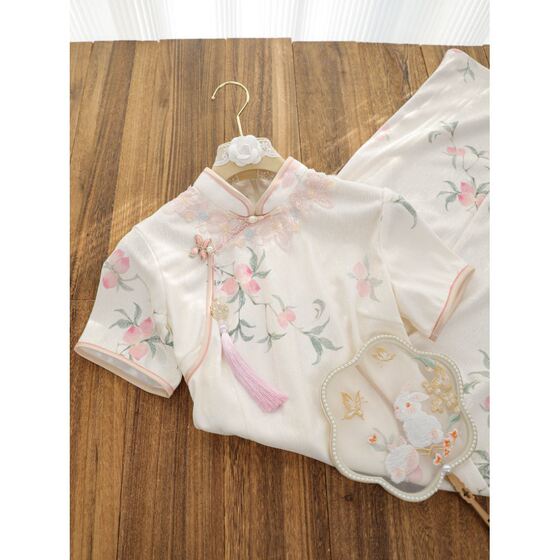 Elegant Lady Fan Pink Short-sleeved Cheongsam 2025 Spring New Daily Wear Young dress